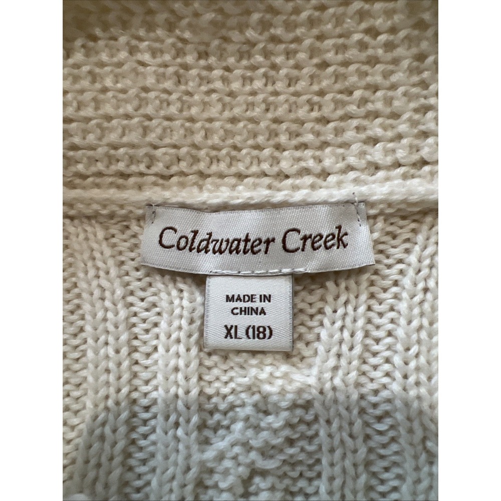 Coldwater Creek Women's Chunky Cable Knit Sweater Ivory Cowl‎ Neck Classic - Picture 4 of 7